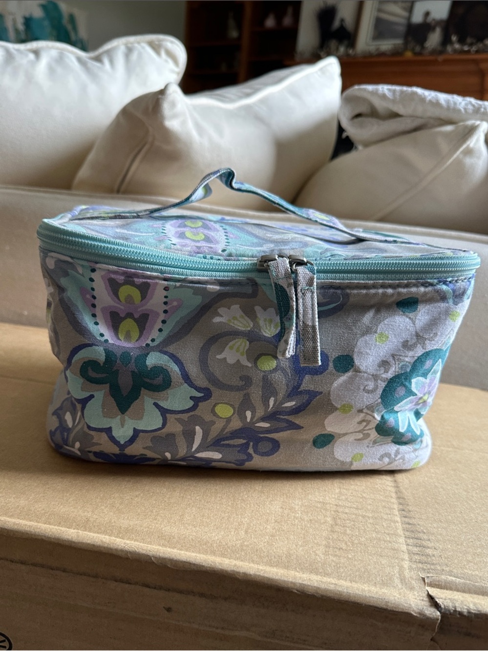 PB Teen Pottery Barn Paisley Floral Train Case Makeup Bag Travel Cosmetic